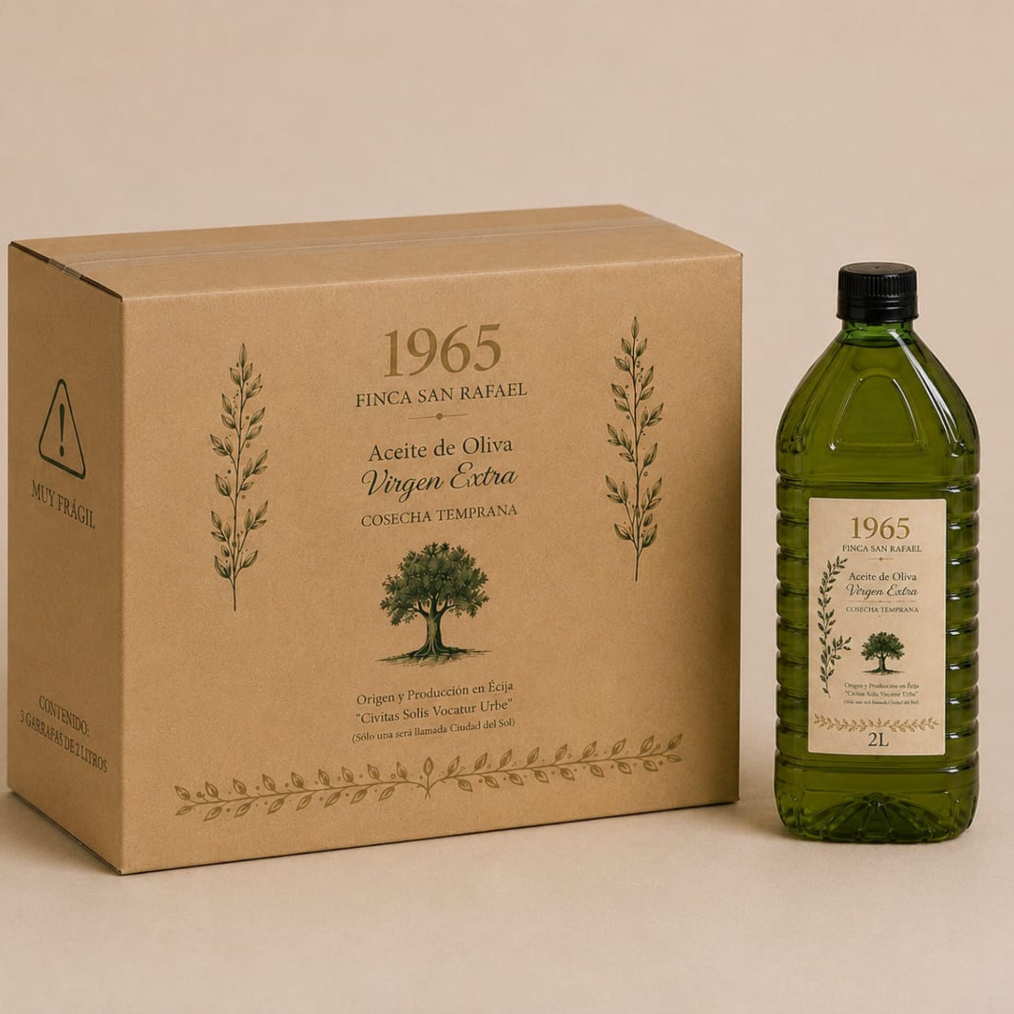 CAJA DE 4 GARRAFAS  DE AOVE, VARIEDAD ARBEQUIBA