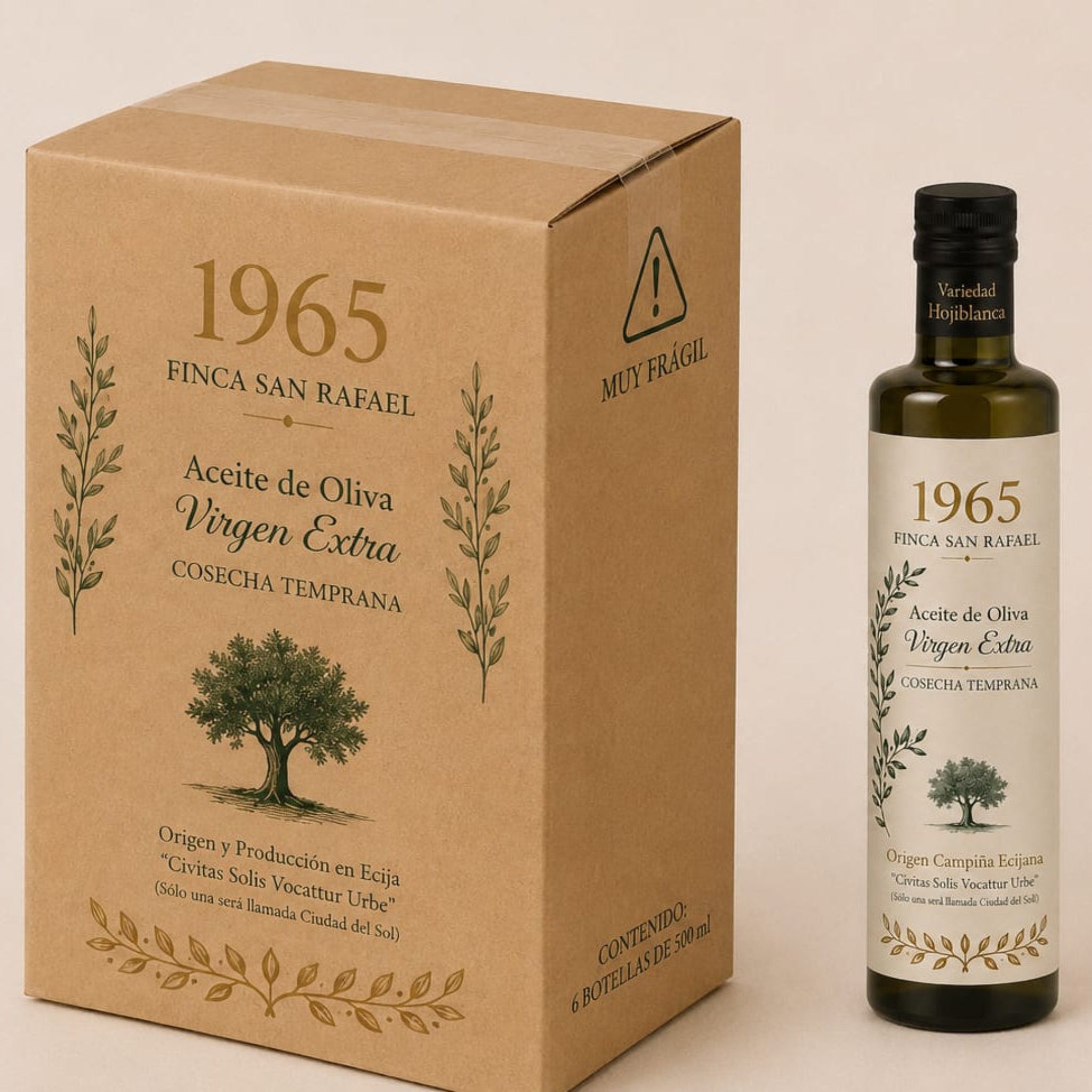 CAJA DE 6 BOTELLAS DE AOVE, VARIEDAD HOJIBLANCA
