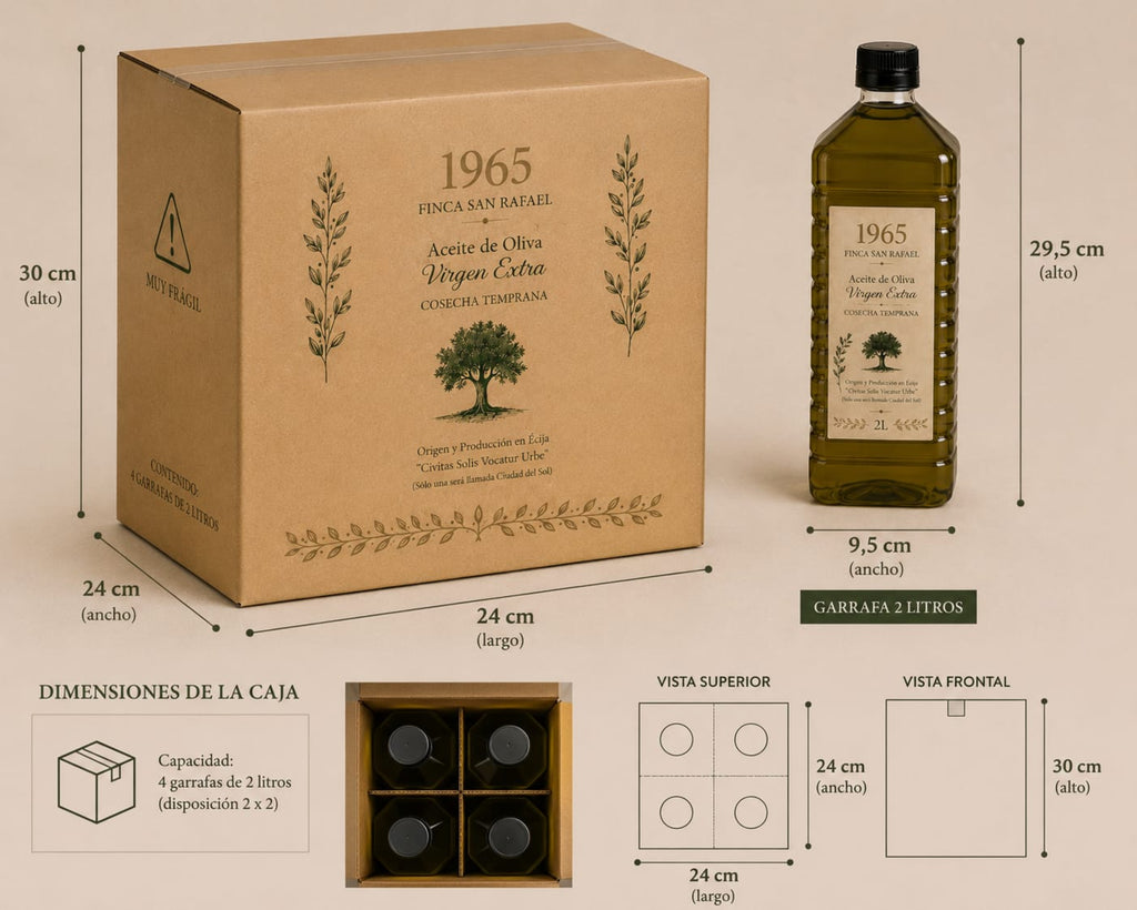 CAJA DE 4 GARRAFAS  DE AOVE, VARIEDAD ARBEQUIBA