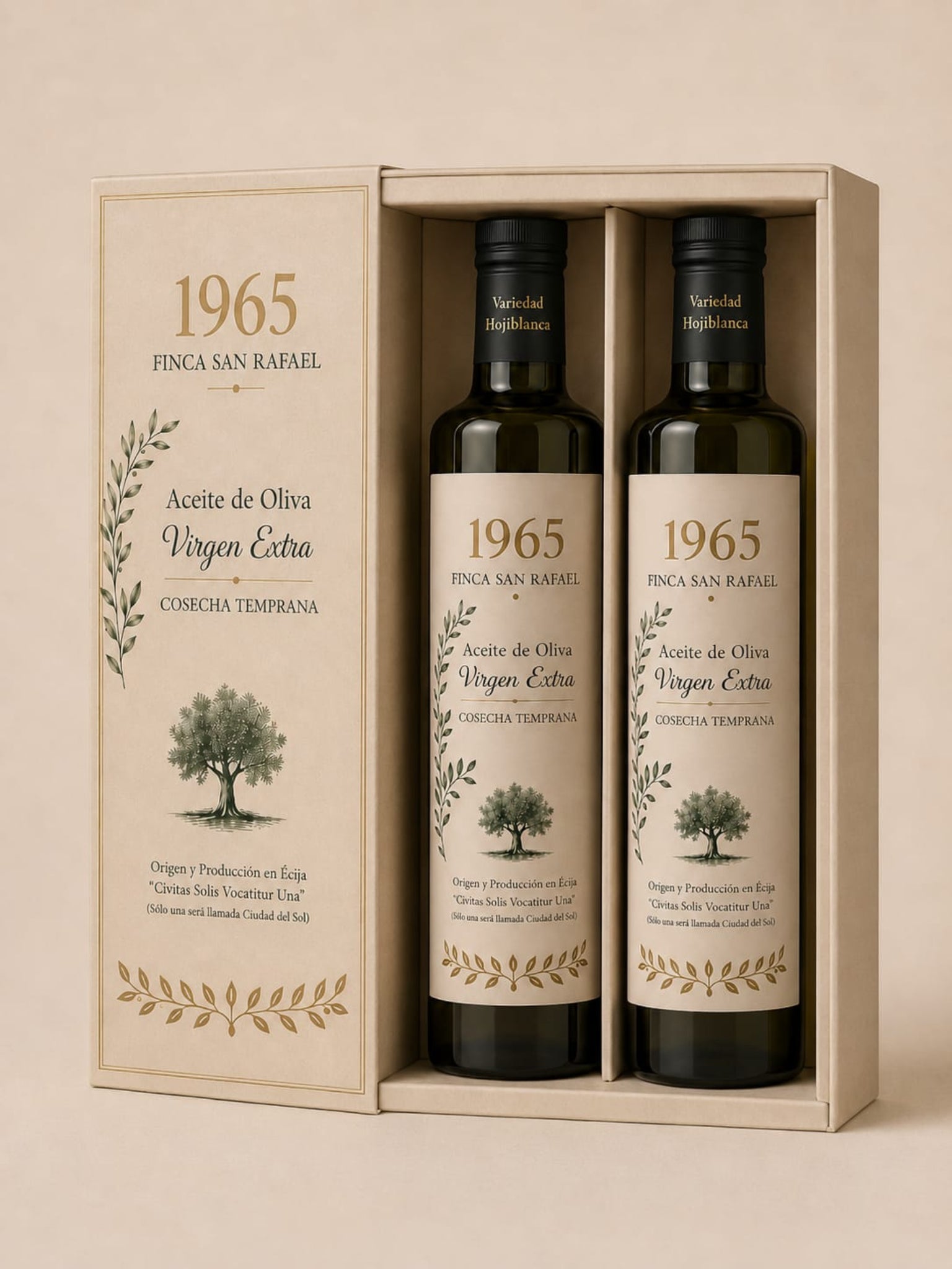 ESTUCHE REGALO DE 2 BOTELLAS DE AOVE, VARIEDAD HOJIBLANCA