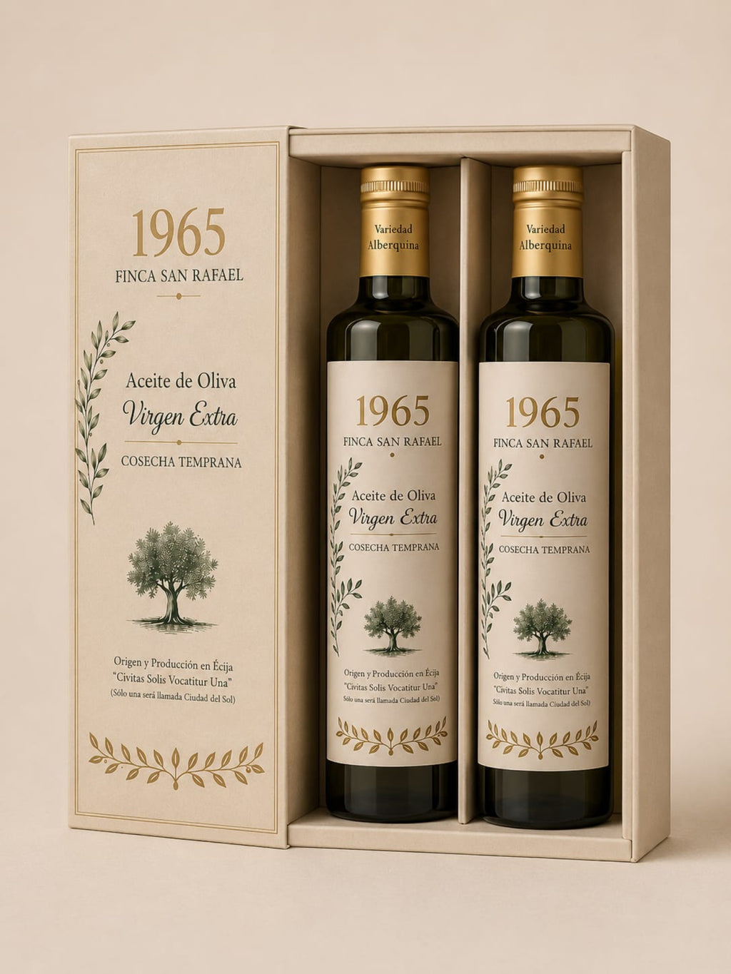 ESTUCHE REGALO DE 2 BOTELLAS DE AOVE, VARIEDAD ARBEQUINA