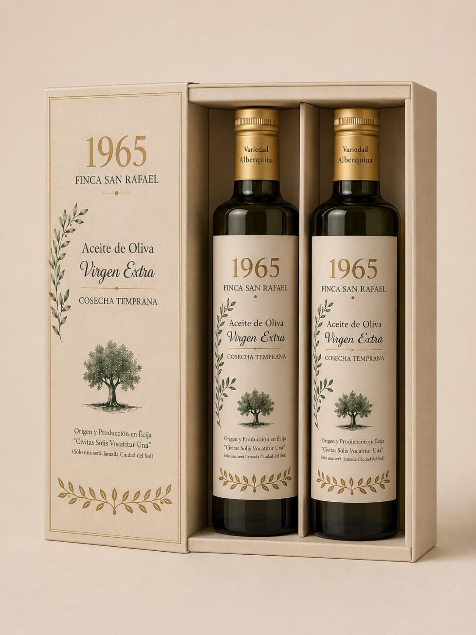 ESTUCHE REGALO DE 2 BOTELLAS DE AOVE, VARIEDAD ARBEQUINA