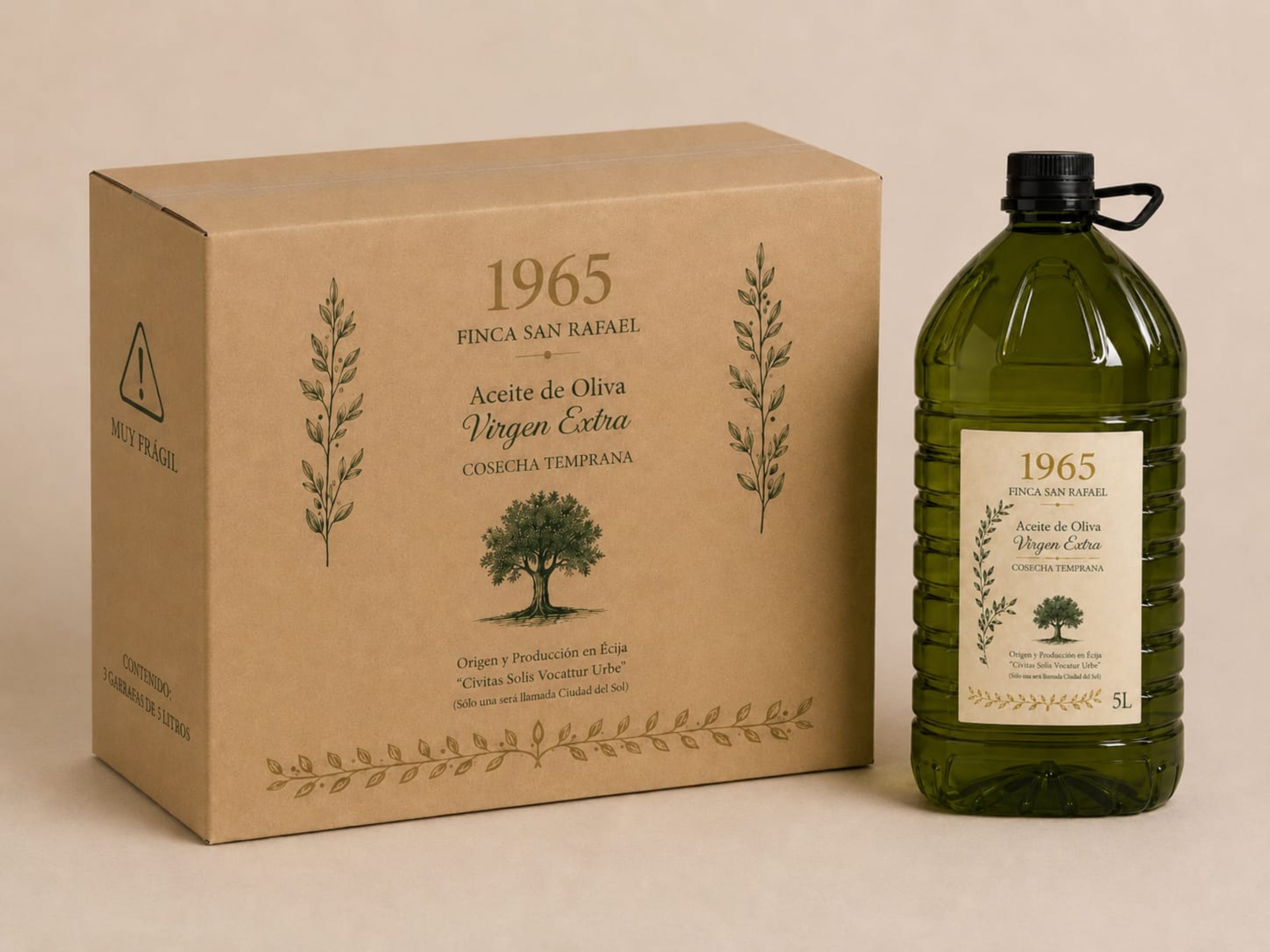 CAJA DE 3 GARRAFAS  DE AOVE, VARIEDAD ARBEQUIBA